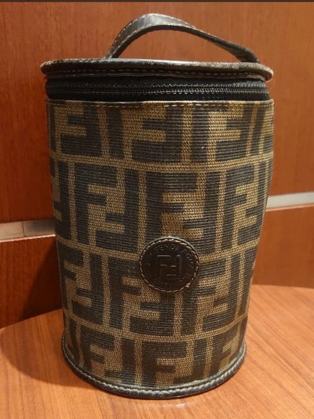 Fendi Brown and Black Monogram Cylindrical Toiletry Case